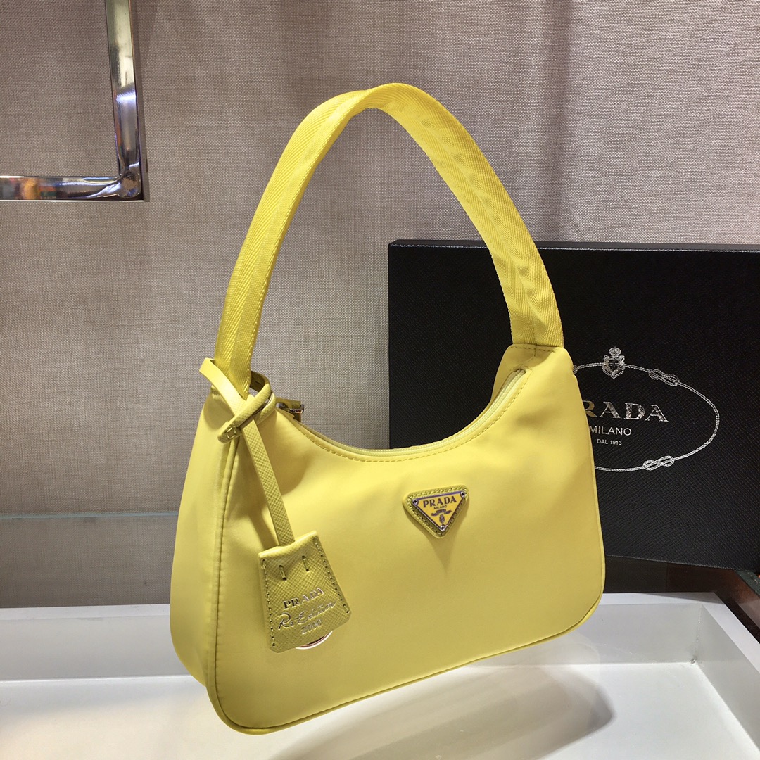 Prada Mini Re Nylon Re Edition 2000 Hobo Bag Handbag Lemon Yellow 1NE515